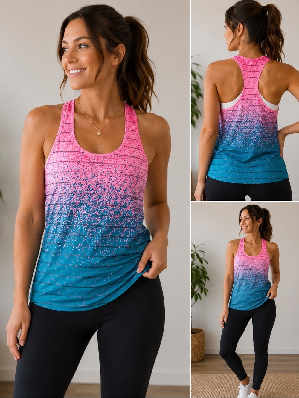 Zyia Active Pink & Teal Ombre Racerback Tank Top Size Small Athletic Workout